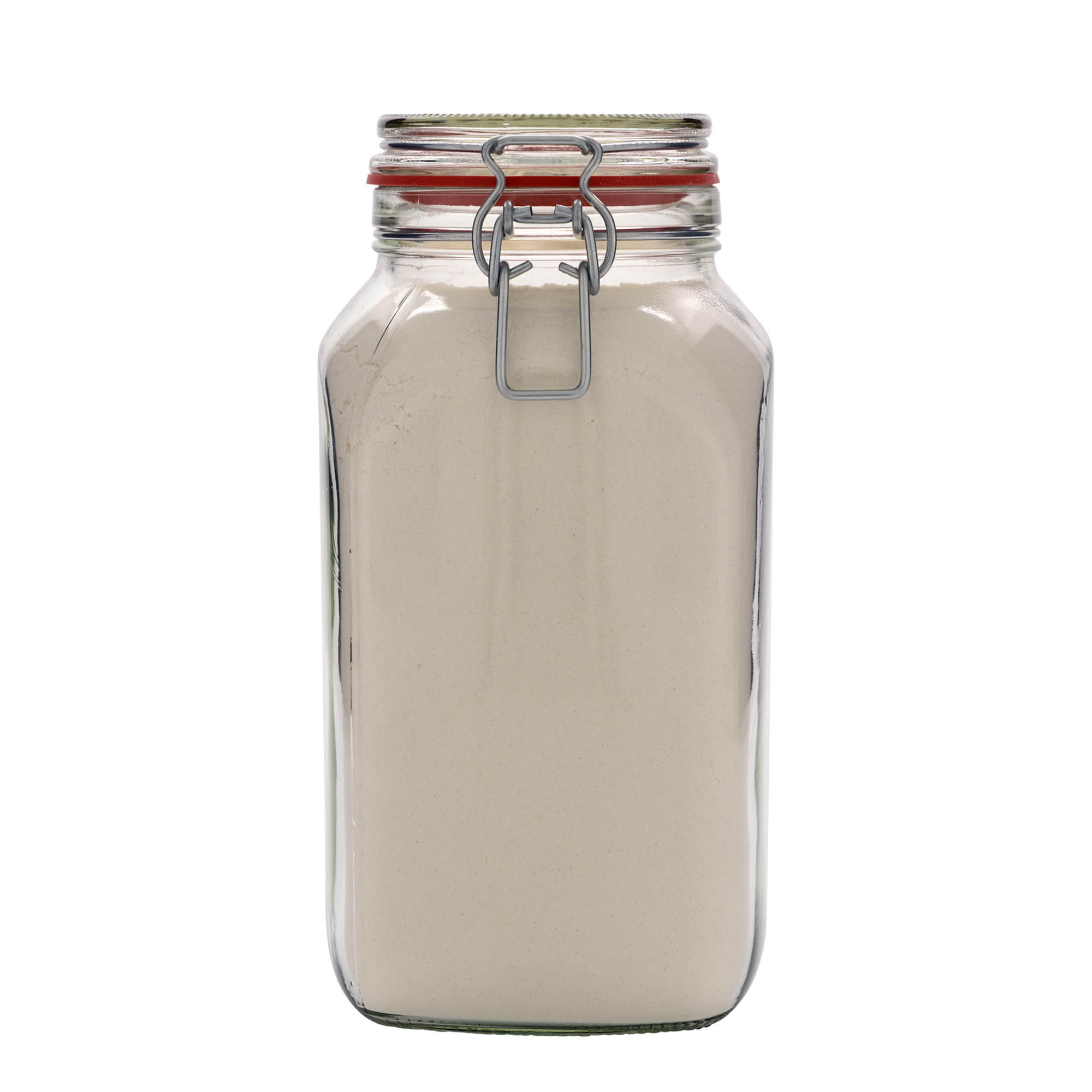 2,590 ml stiklaina burka ar metāla aizdari, kvadrātveida, atvere: metāla aizdare ar stiepli 2,590 ml stiklaina burka ar metāla aizdari, kvadrātveida, atvere: metāla aizdare ar stiepli