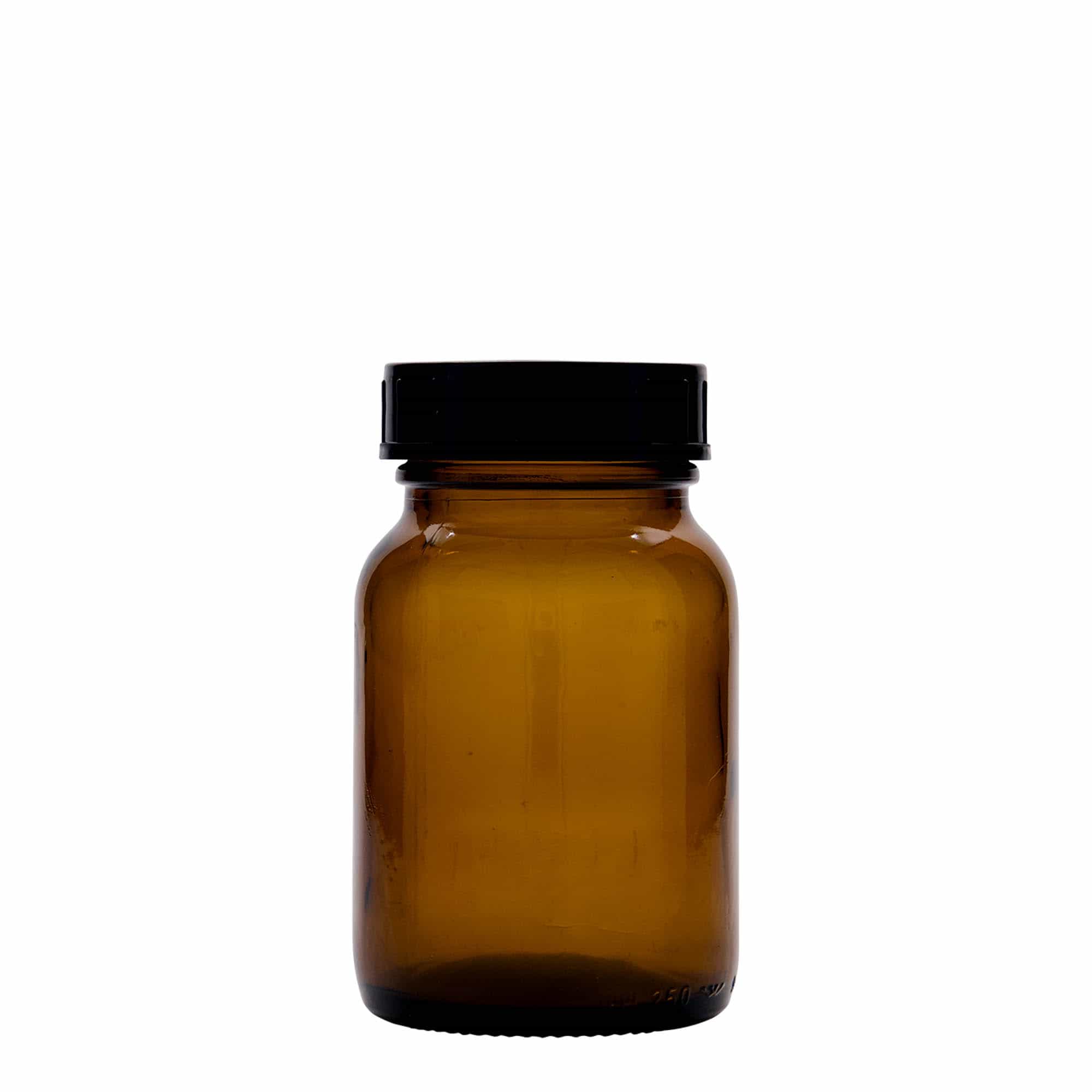 250 ml plaša kakla stikla burka, brūna, atvere: DIN 55