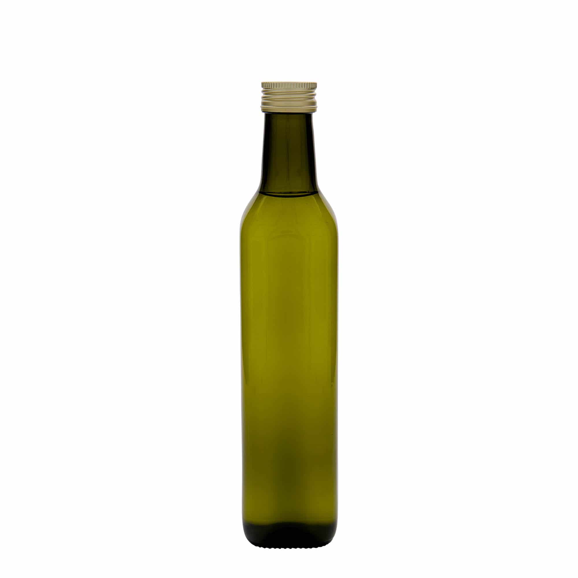 500 ml stikla pudele 'Marasca', kvadrātiska, antīki zaļa, aizdare: PP 31,5