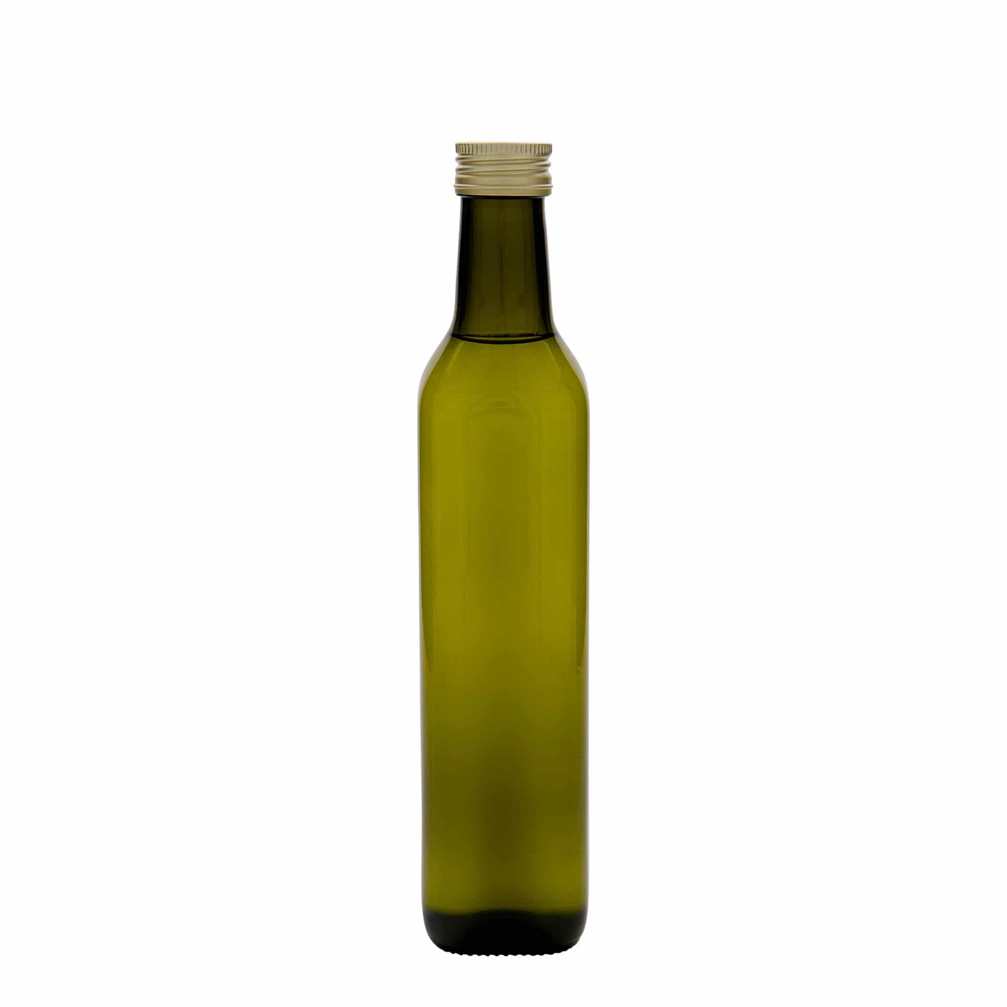 500 ml stikla pudele 'Marasca', kvadrātveida, antīki zaļa, atvere: PP 31,5