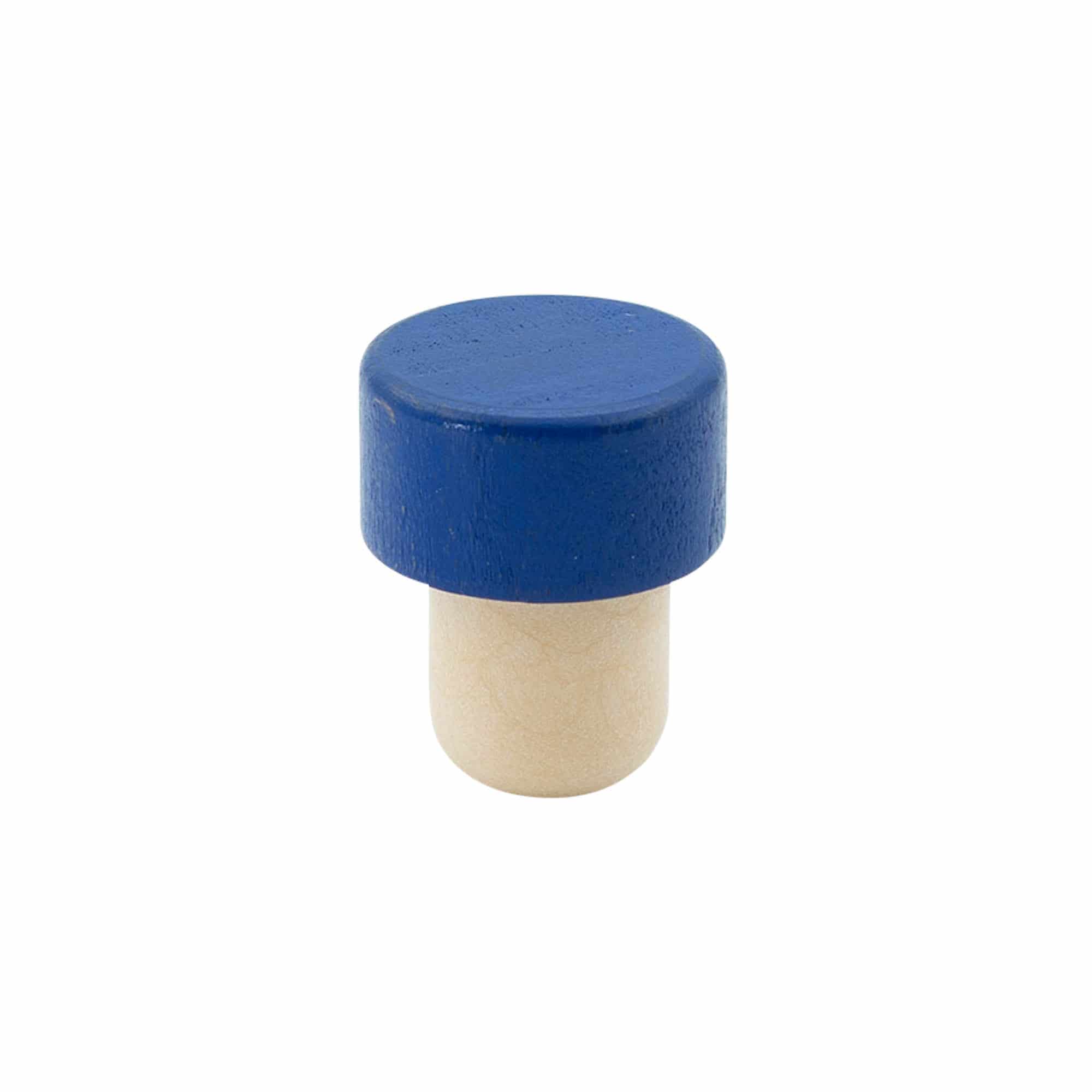 Pudeles korķis 19 mm, koka/plastmasa, zils, aizdarei: korķis Pudeles korķis 19 mm, koka/plastmasa, zils, aizdarei: korķis