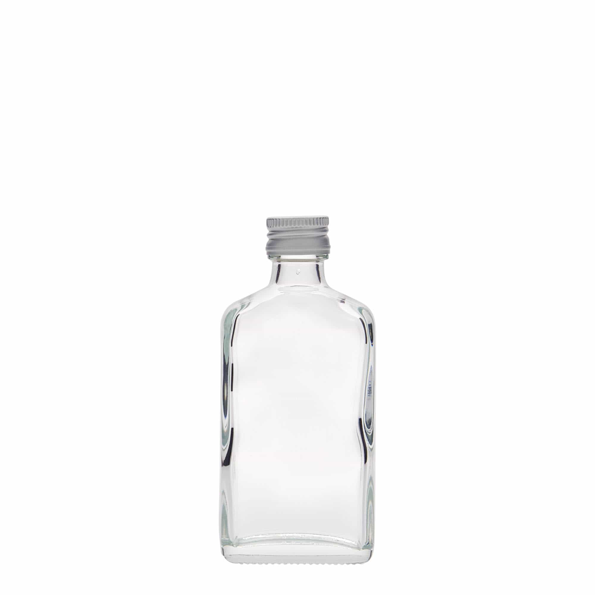 50 ml kabatas pudele, taisnstūrveida, stikls, atvere: PP 18