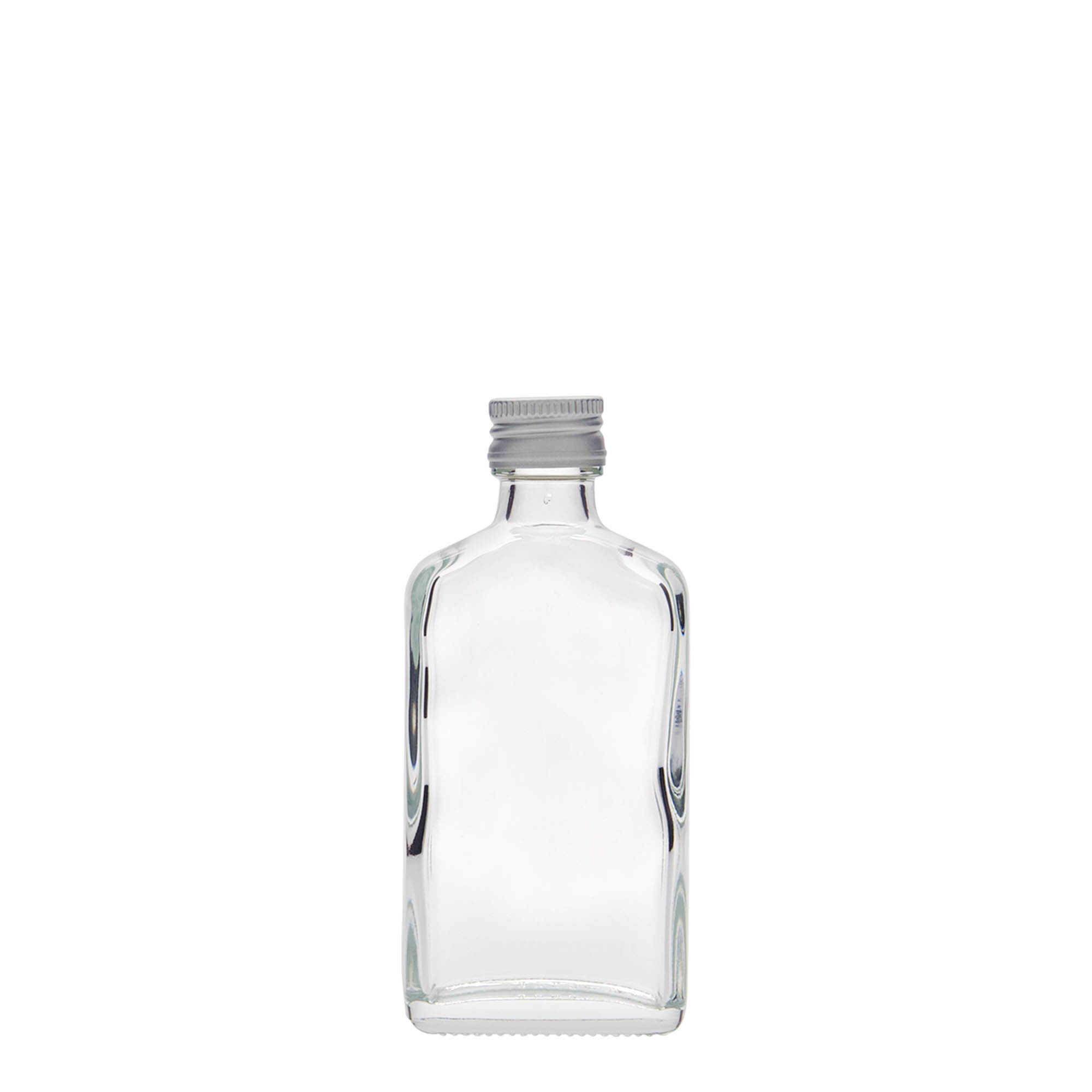 50 ml kabatas pudele, taisnstūrveida, stikls, atvere: PP 18