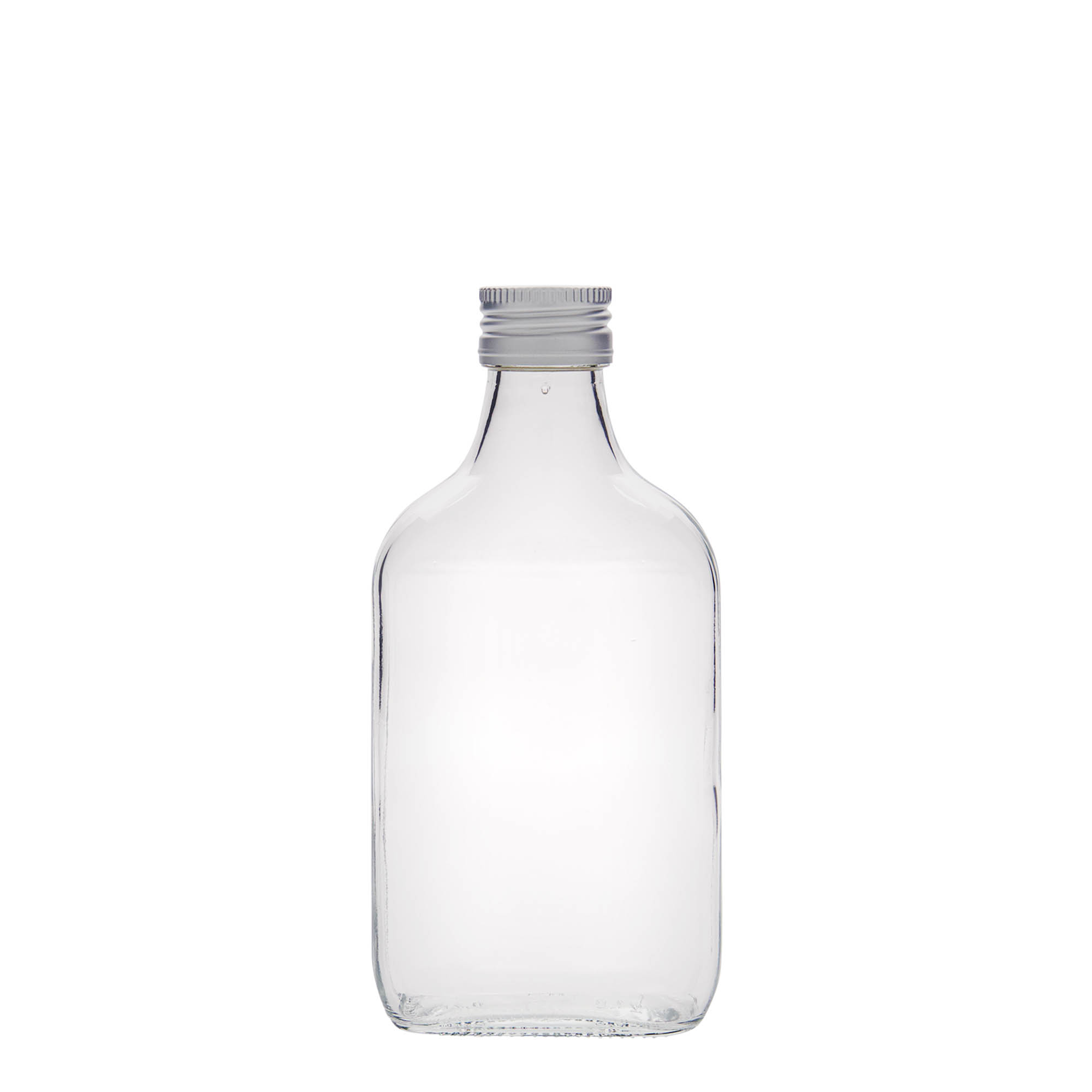 200 ml kabatas pudele, taisnstūrveida, stikls, atvere: PP 28 200 ml kabatas pudele, taisnstūrveida, stikls, atvere: PP 28