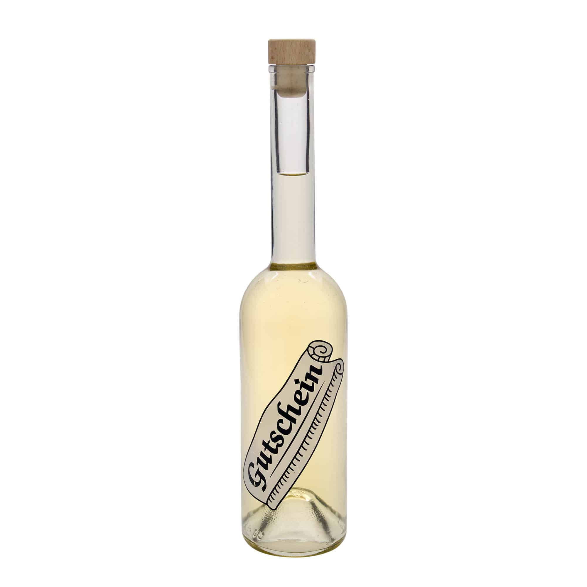 500 ml stikla pudele 'Opera', motīvs: dāvanu karte, atvere: korķis