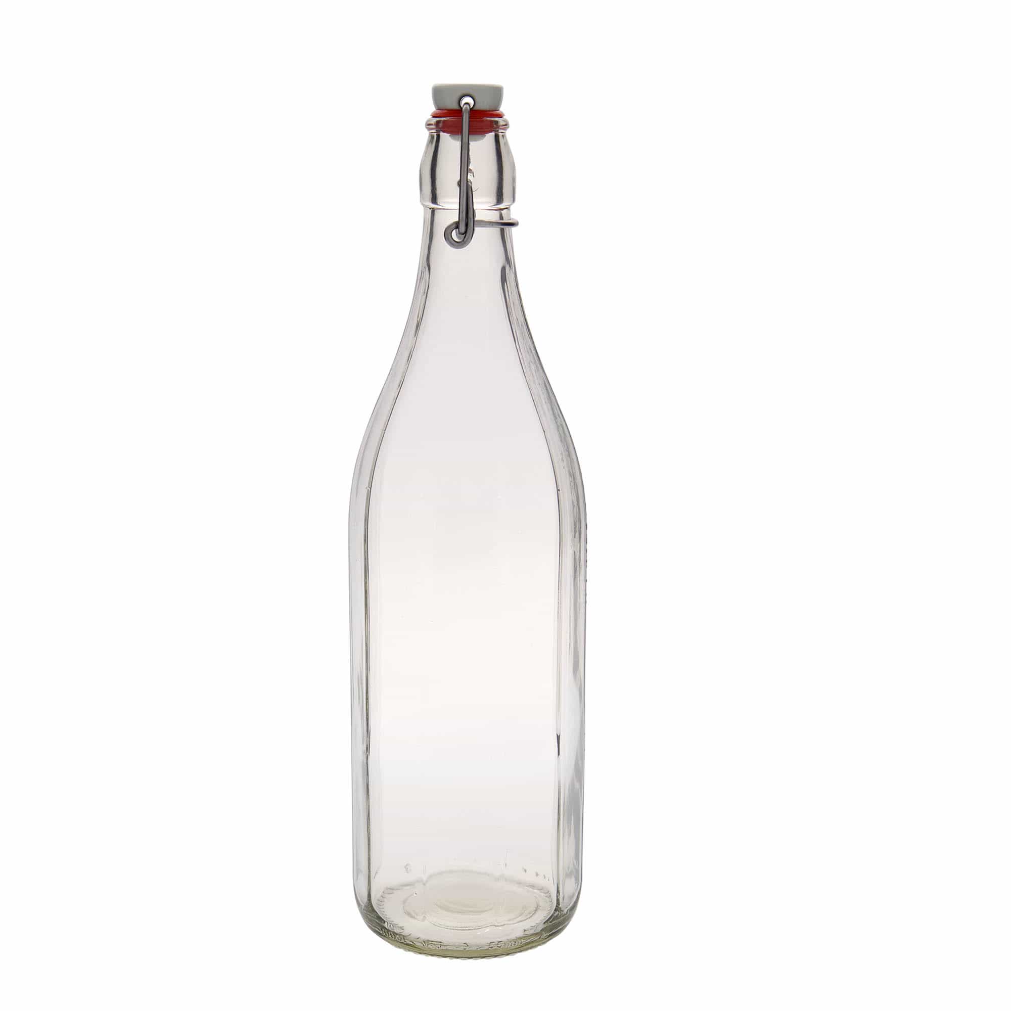 1.000 ml stikla pudele 'Bravo' #, desmitstūrainā, atvere: skavas aizdare