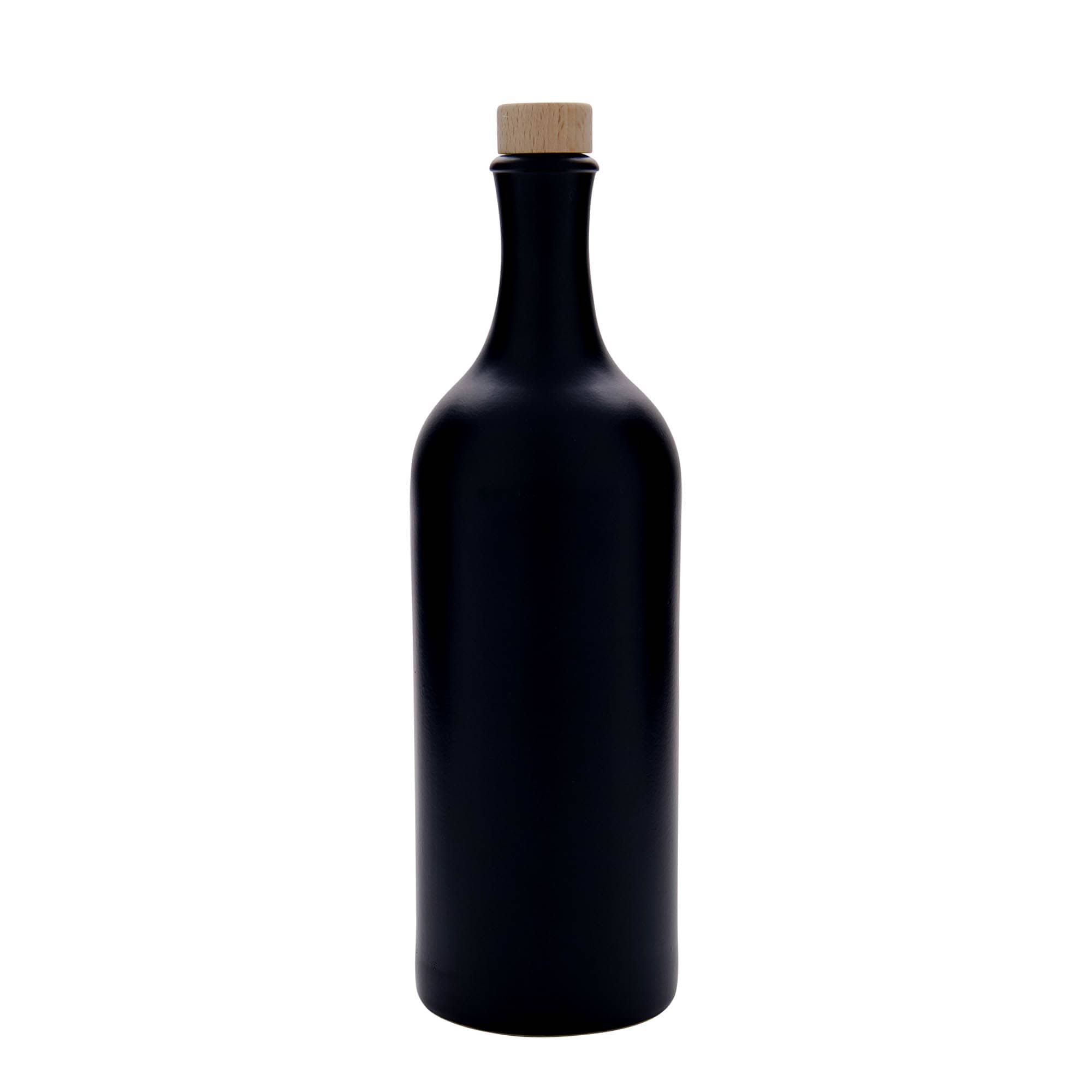 750 ml māla krūze ar garu kaklu, keramikas, melna, atvere: korķis