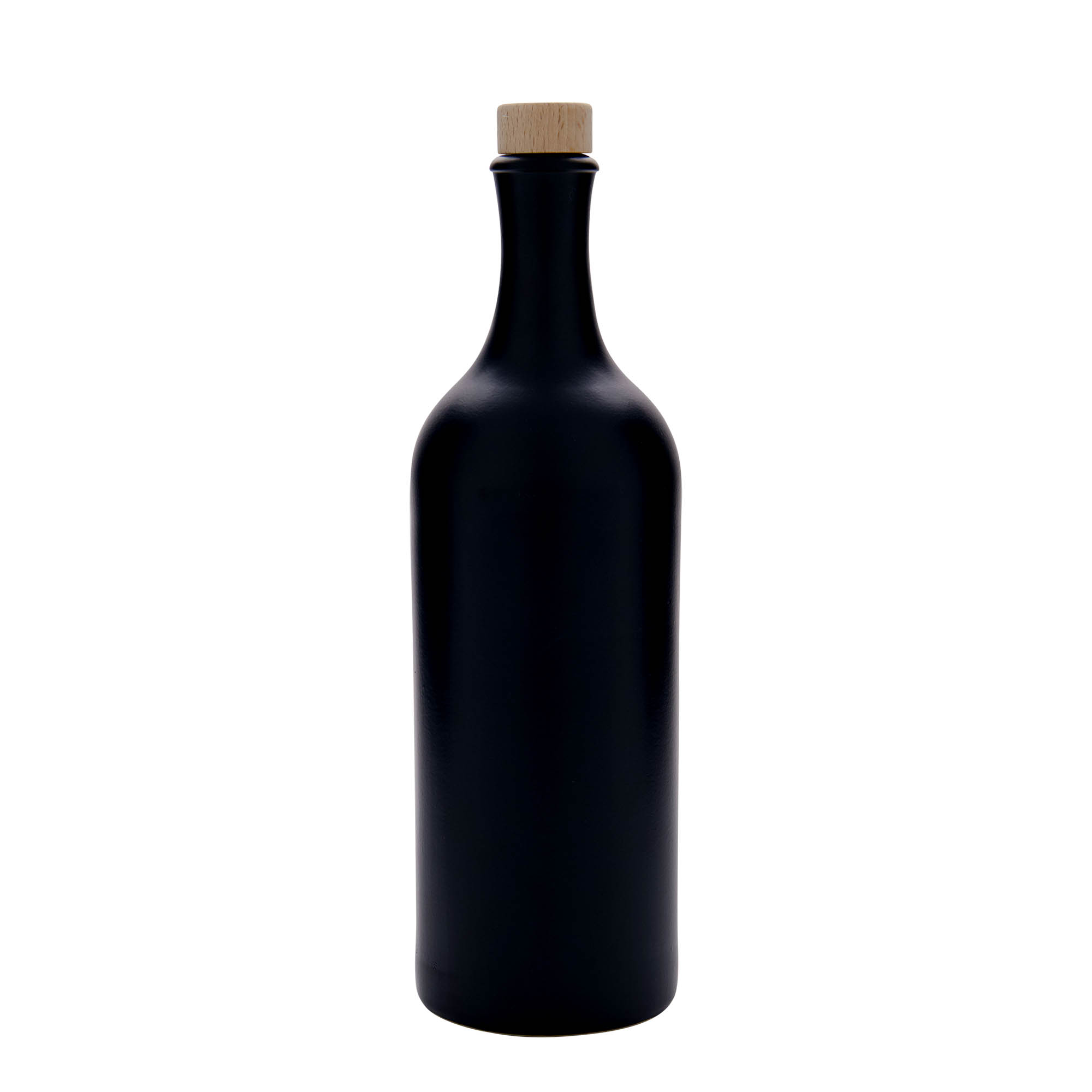 750 ml māla krūze ar garu kaklu, keramikas, melna, atvere: korķis