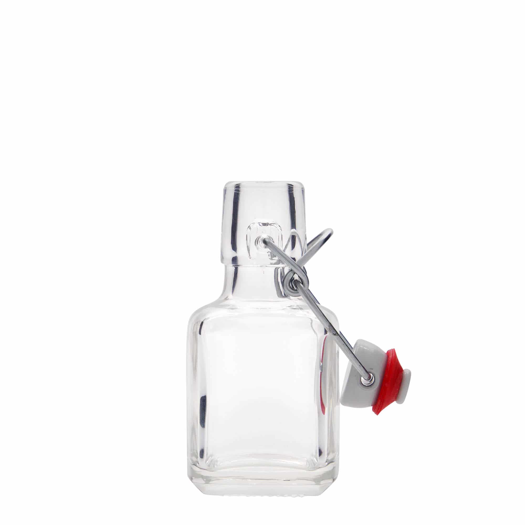 100 ml stikla pudele 'Kubica', kvadrātiska, aizdare: korķis ar skavu 100 ml stikla pudele 'Kubica', kvadrātiska, aizdare: korķis ar skavu