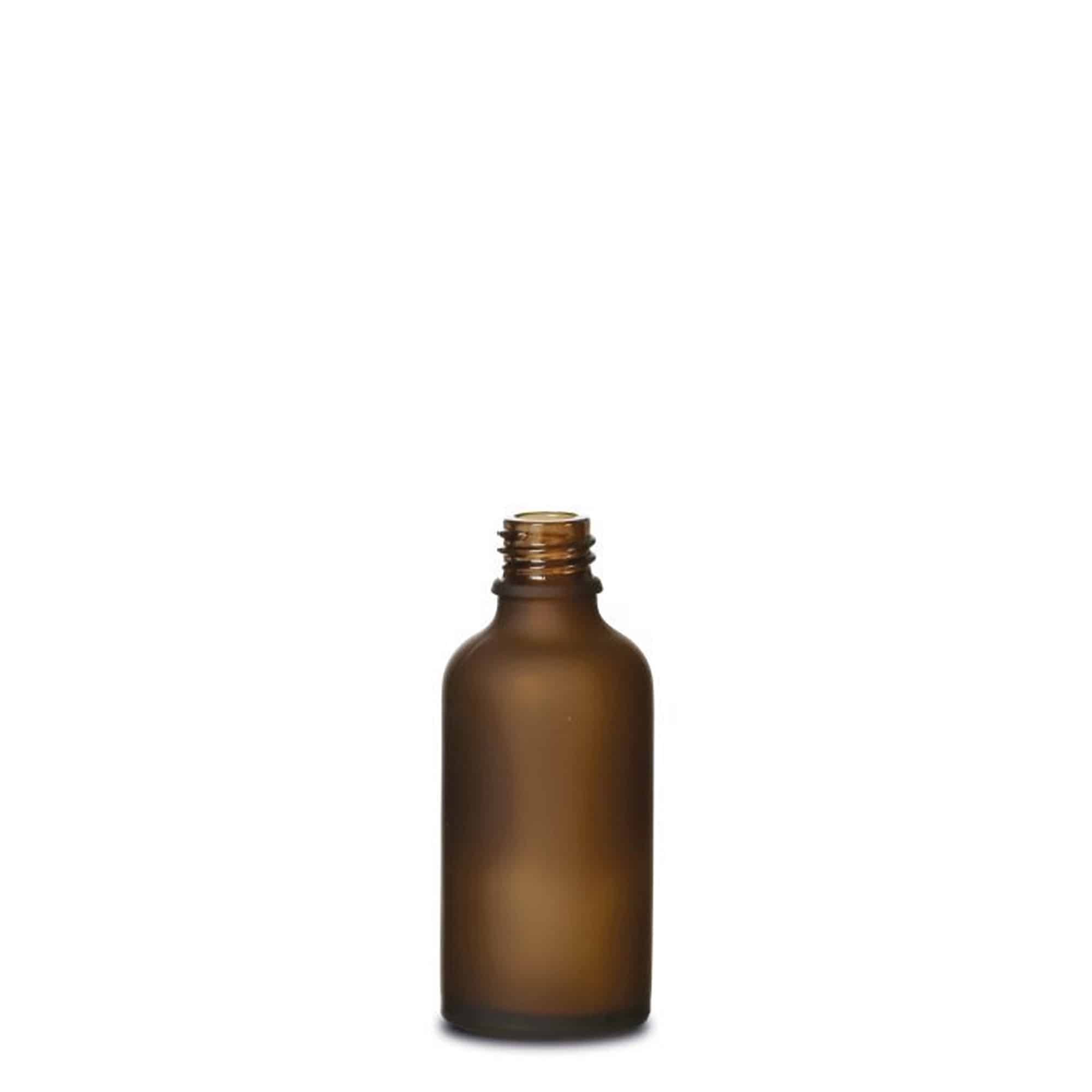 50ml medicininis butelis, stiklas, rudas matinis, kaklelis: DIN 18 50ml medicininis butelis, stiklas, rudas matinis, kaklelis: DIN 18