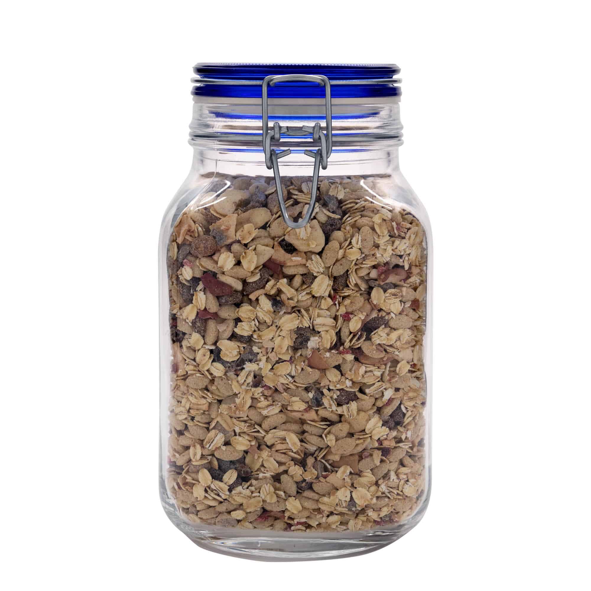 2.000 ml stiklazīme ar metāla aizdari 'Fido' zils vāciņš, kvadrātveida, atvere: metāla aizdare ar stiepli