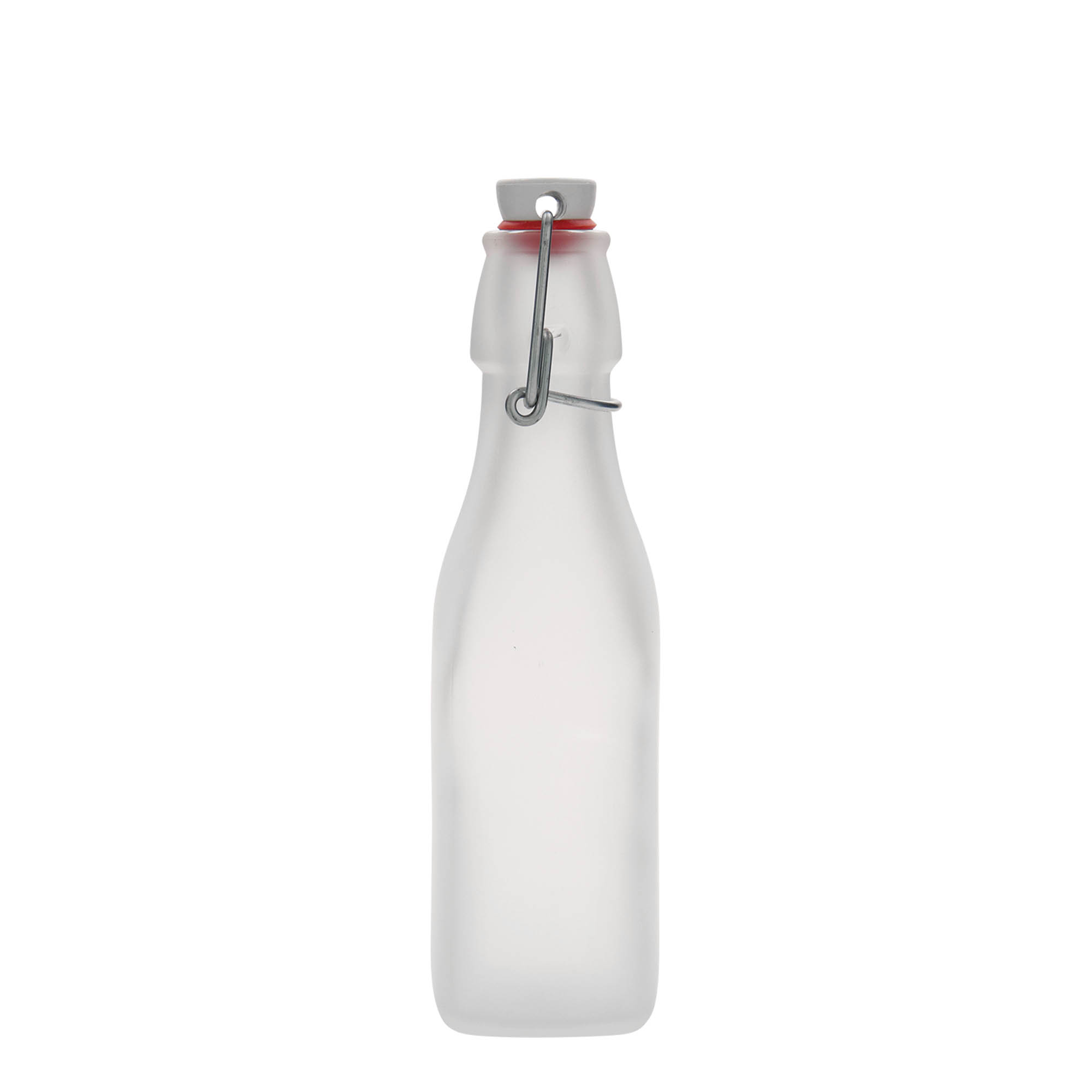 250 ml stikla pudele 'Swing, kvadrātveida, balta, atvere: aizbīdņa aizdare