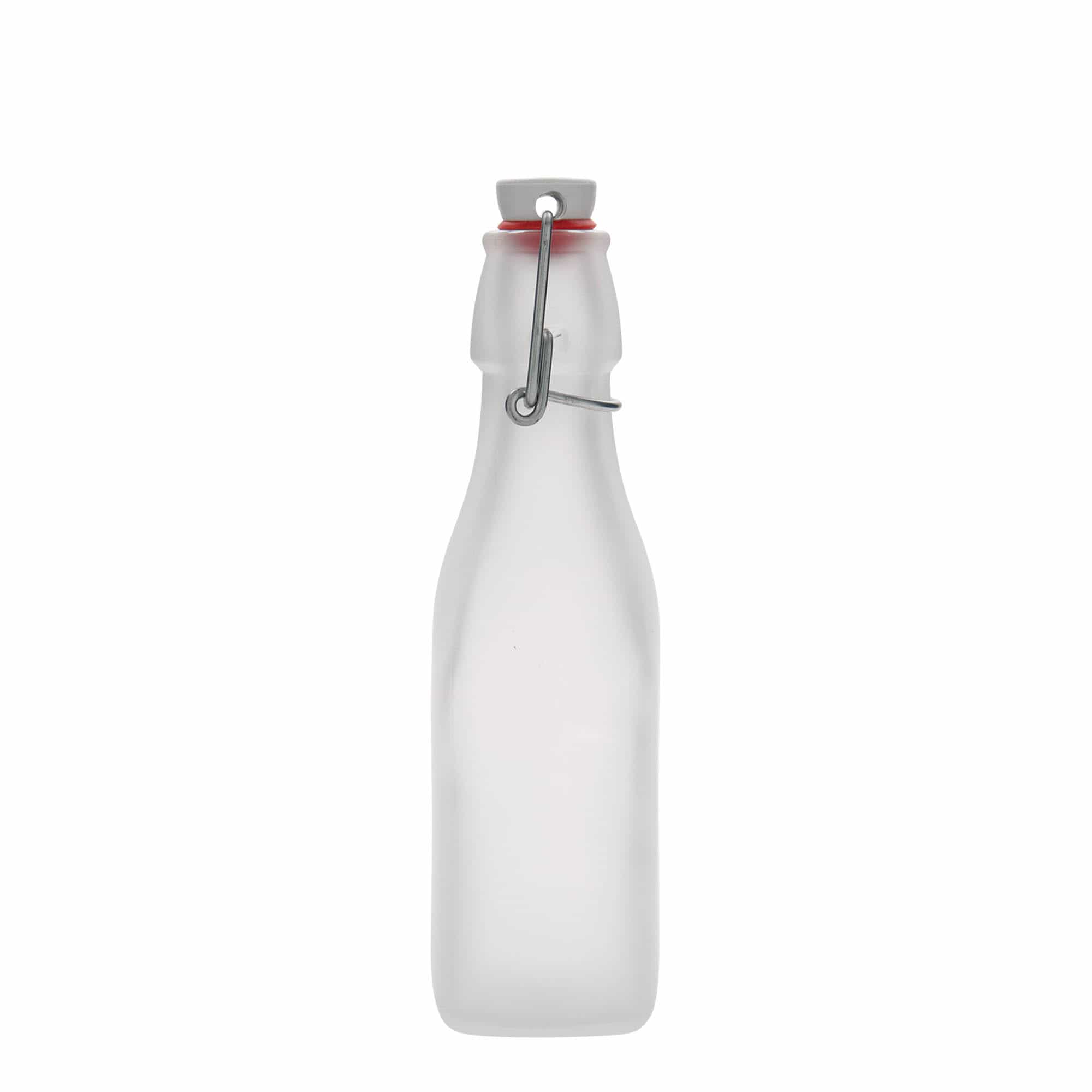 250 ml stikla pudele 'Swing, kvadrātveida, balta, atvere: aizbīdņa aizdare