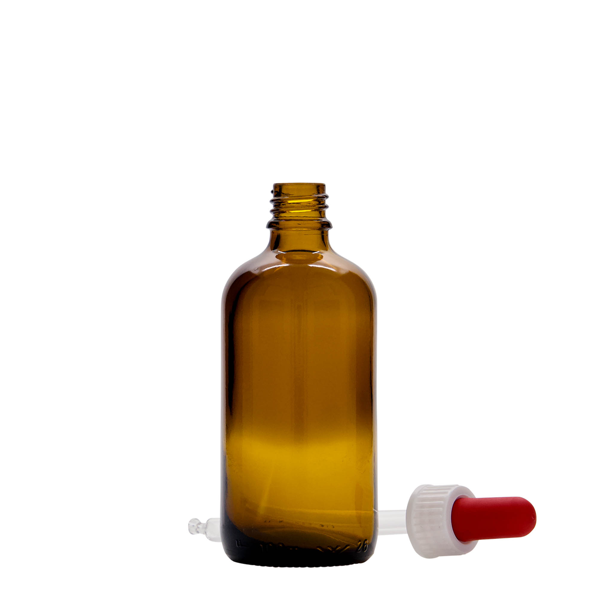 100 ml pilināmas pudelīte medicīnai, stikls, brūni-sarkana, atvere: DIN 18