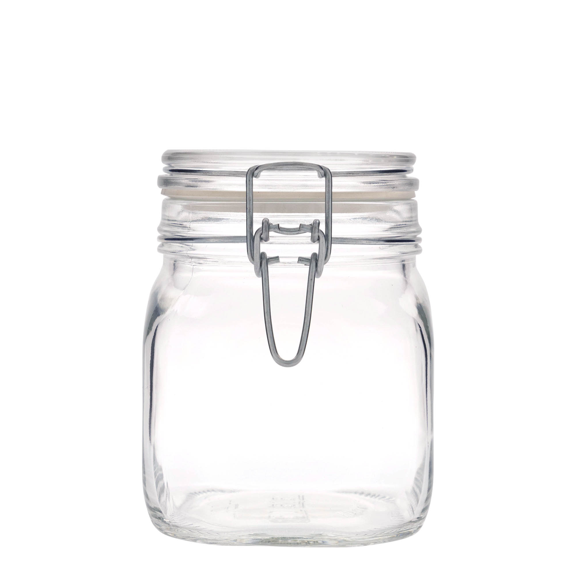 750 ml stiklaina burka ar metāla aizdari 'Fido', kvadrātveida, atvere: metāla aizdare ar stiepli 750 ml stiklaina burka ar metāla aizdari 'Fido', kvadrātveida, atvere: metāla aizdare ar stiepli