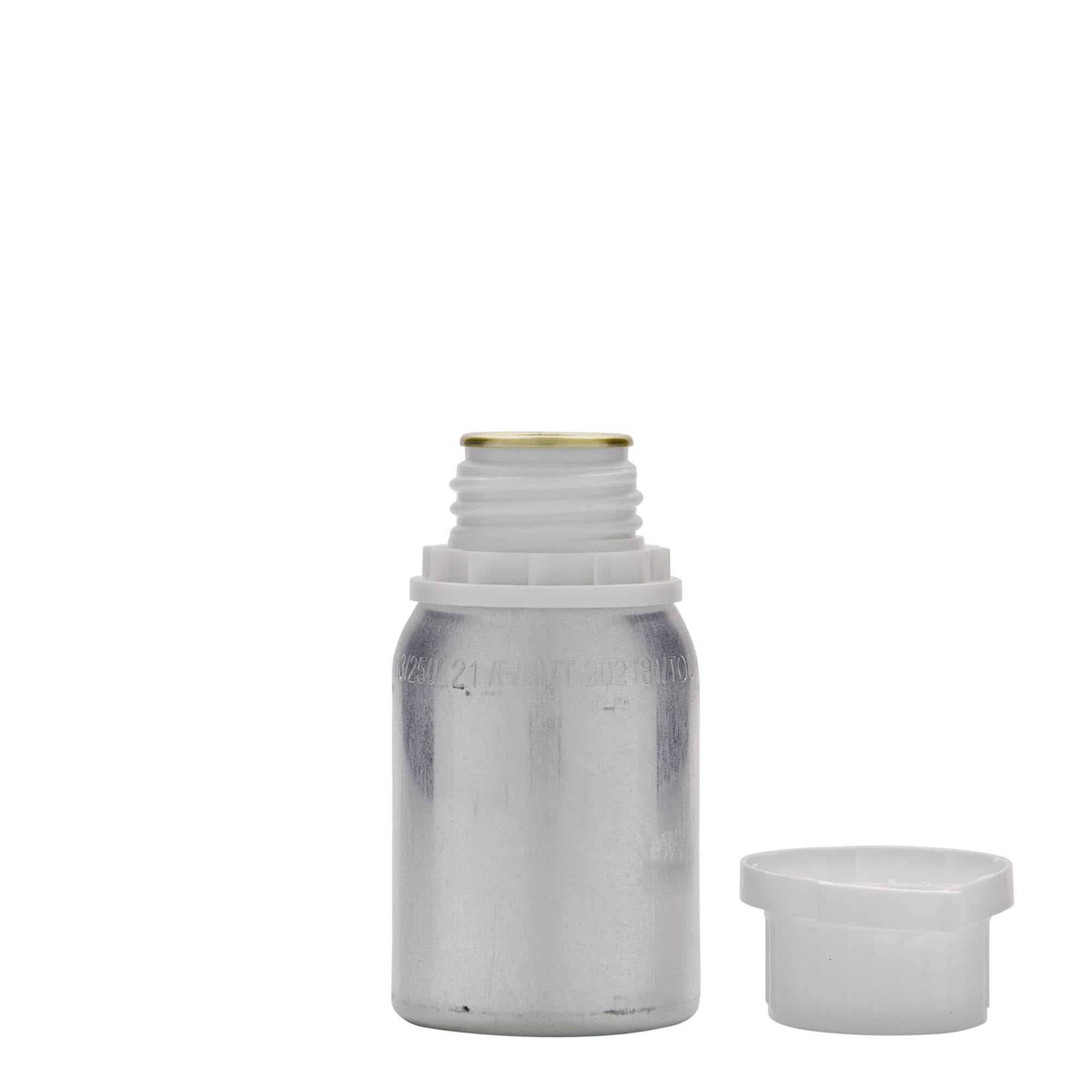 125 ml alumīnija pudele, metāla, sudraba, aizdare: DIN 32 125 ml alumīnija pudele, metāla, sudraba, aizdare: DIN 32