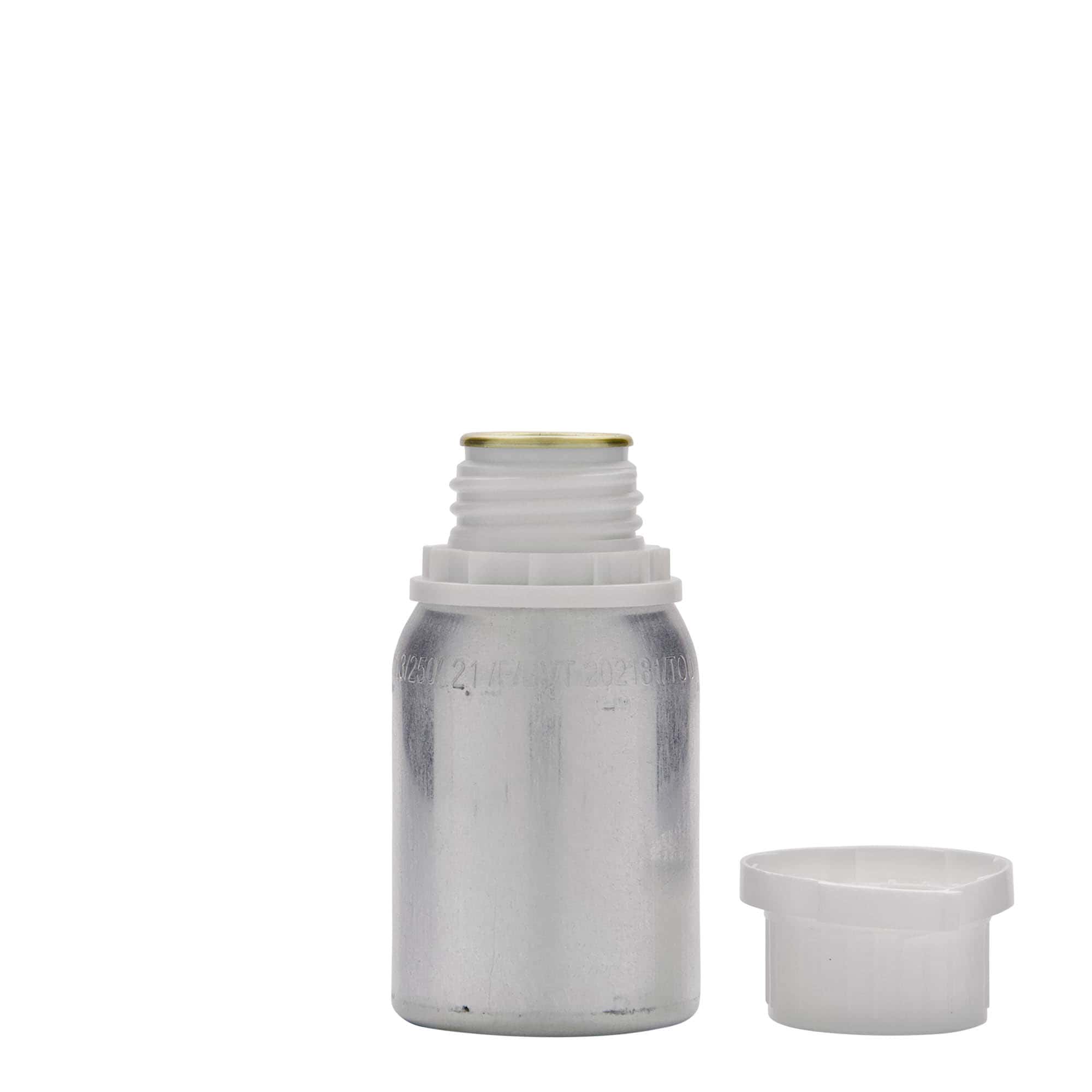 125 ml alumīnija pudele, metāls, sudraba krāsa, atvere: DIN 32