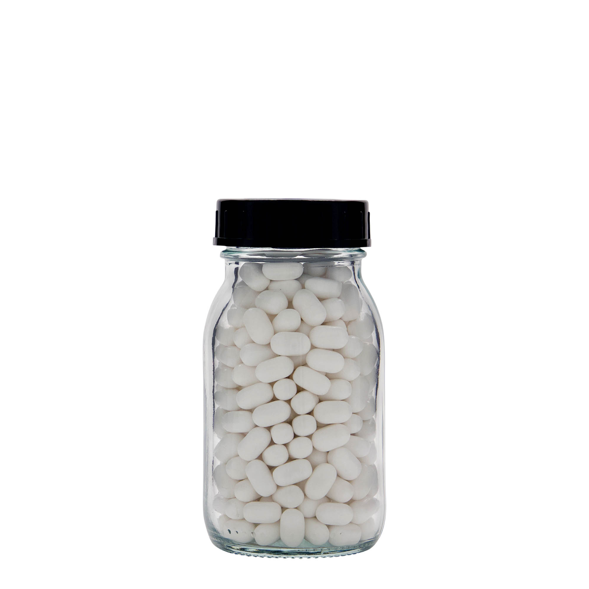 150 ml plata kakla stikla burka, atvere: DIN 45 150 ml plata kakla stikla burka, atvere: DIN 45