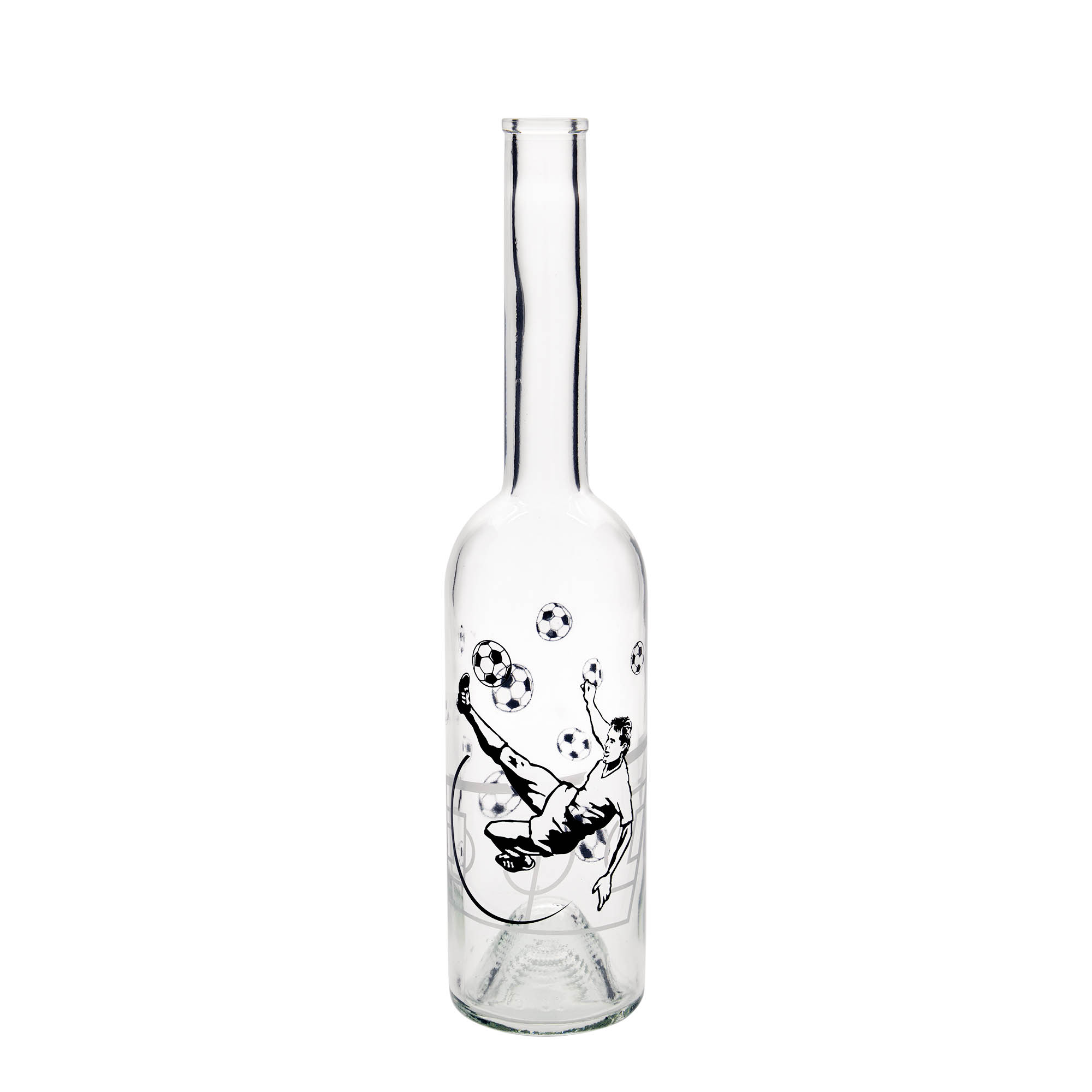 500 ml stikla pudele 'Opera', motīvs: futbolists, atvere: korķis 500 ml stikla pudele 'Opera', motīvs: futbolists, atvere: korķis